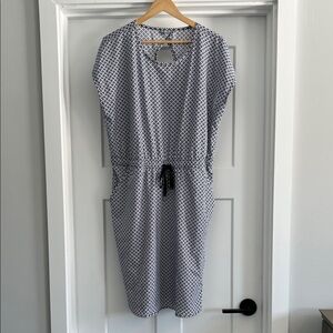 Elegant Navy Blue and White Patterned Dress - 112